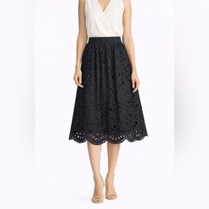 Ann Taylor Black Cotton Broderie Eyelet A-Line Skirt Size 2 Scalloped Hem